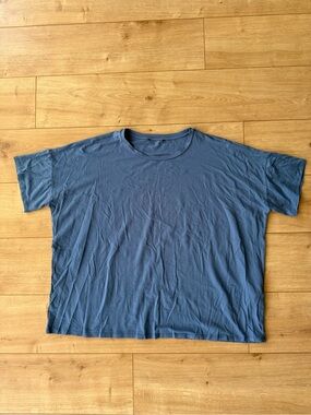 Eileen Fisher Blue Tencel Lyocell Blend Short Sleeve Tee Top Relaxed Fit